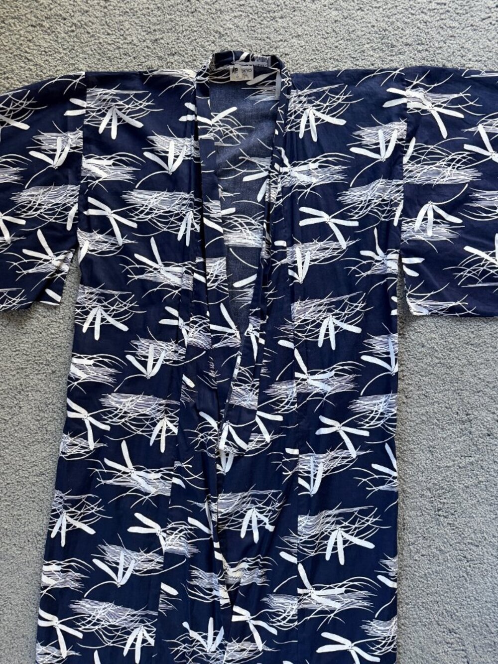 Authentic IN TOKYO Japanese Yukata Kimono Robe Blue Dragonfly Print - Men's L 58